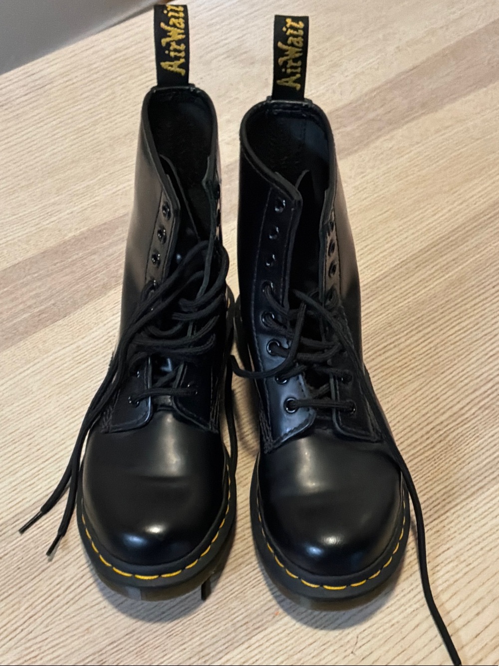 Dr. Martens Black Lace-Up Boots with Yellow Stitching